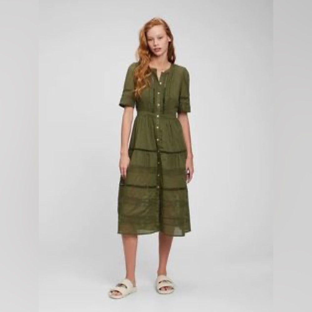 Lace button front midi dress green xs